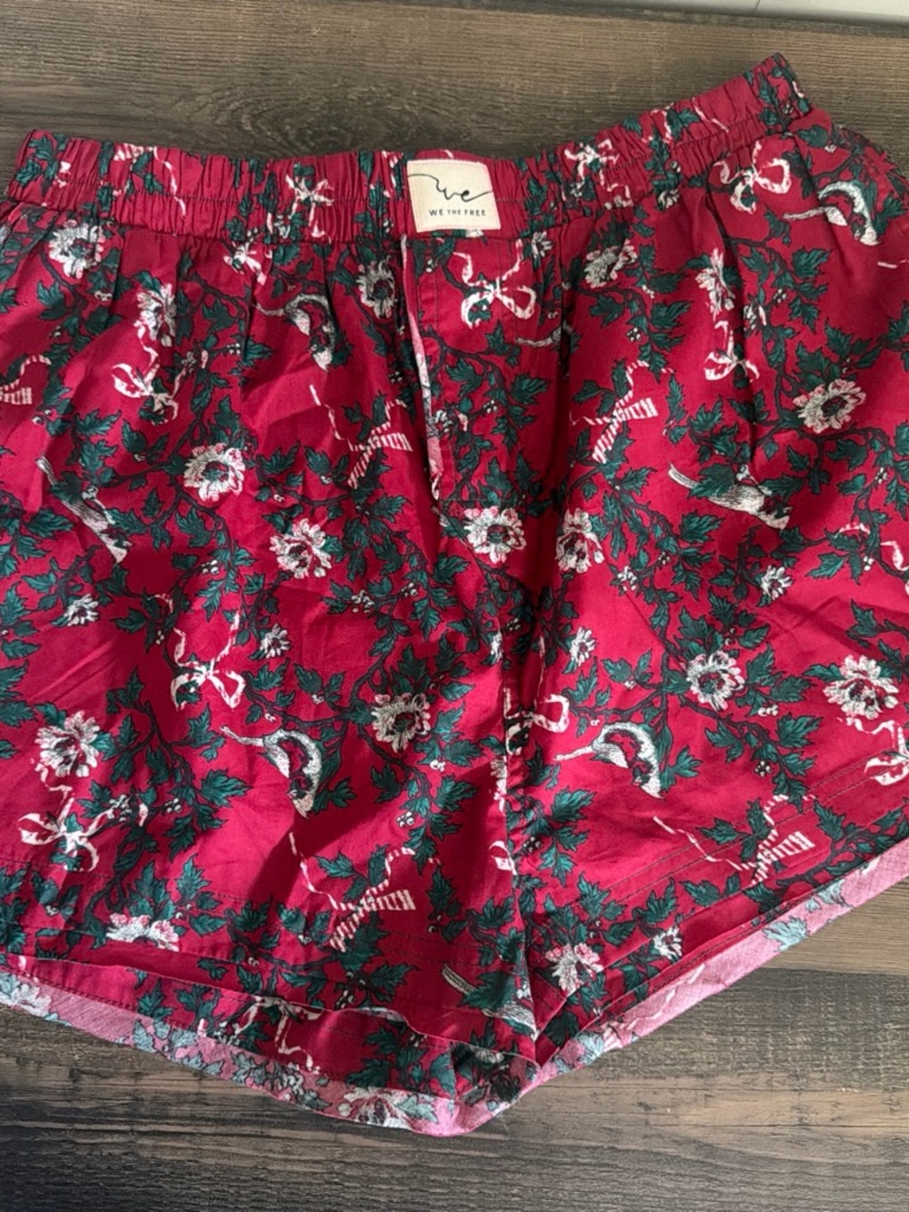 Free People Red Floral High-Waist Shorts